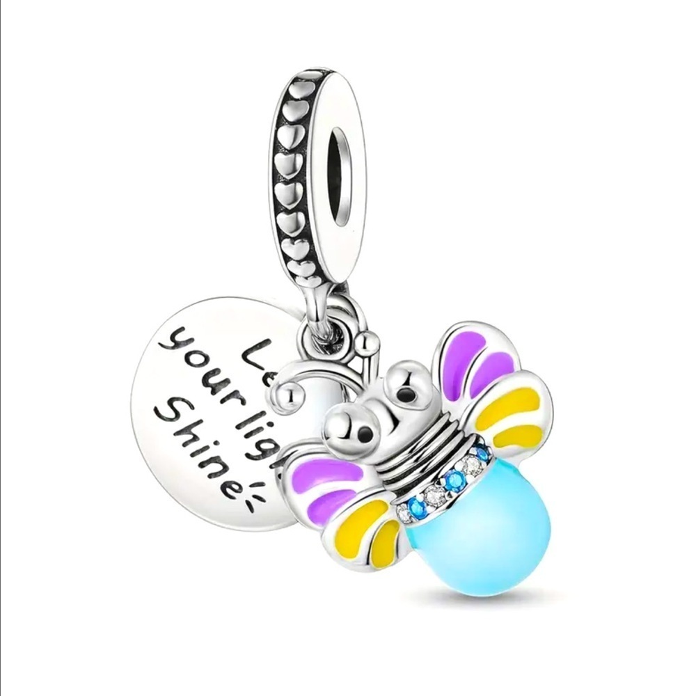 S925 Sterling Silver Bee Charm with Blue and Purple Accents - NWT